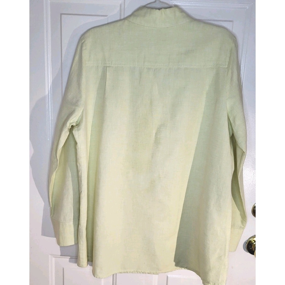 Carole Little 100% Linen Butter Yellow Tunic Blouse XL Snap Front Long Sleeve - Picture 3 of 10